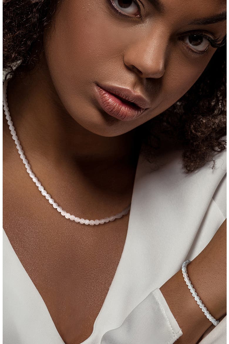 White Topaz Beaded Necklace & Bracelet Set, Alternate, color, WHITE