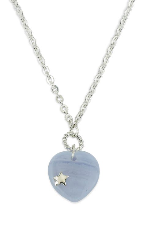 Sterling Silver Lace Blue Agate Pendant Necklace
