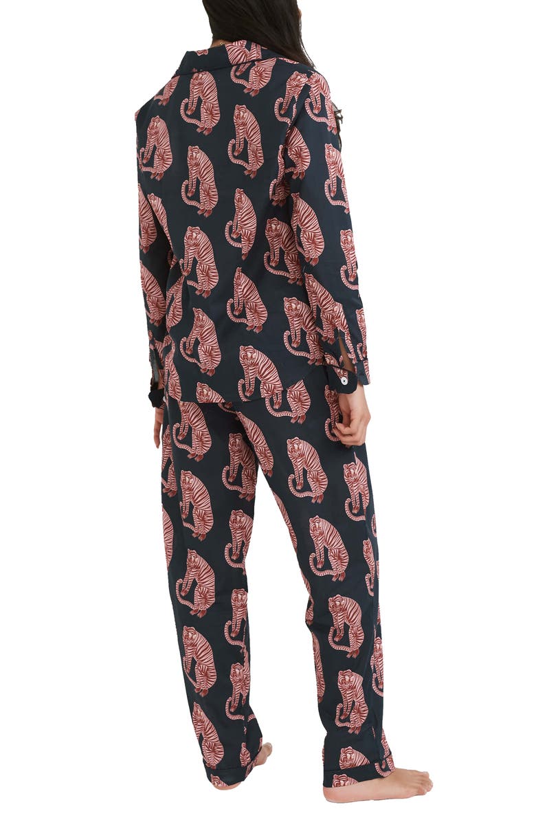 Desmond & Dempsey Long Sleeve Cotton Pajamas, Alternate, color, Tiger Navy/ Pink