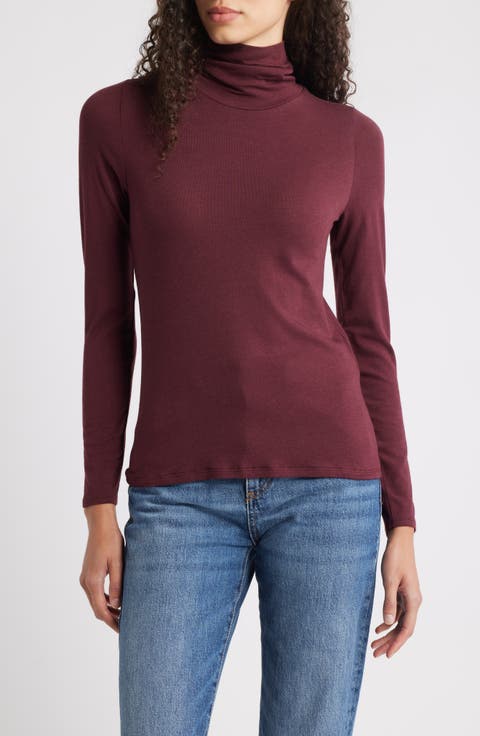 Turtleneck Stretch Organic Cotton Blend Top