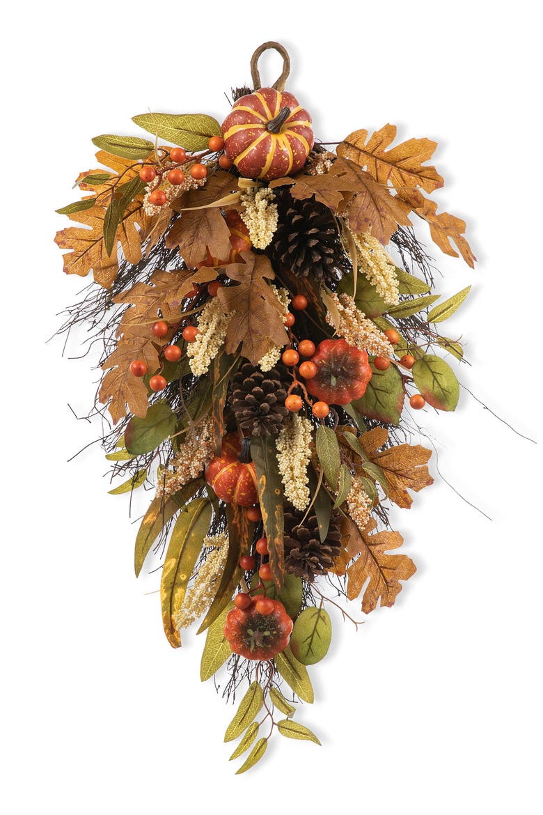 27"H Fall Pumpkin Leaf Teardrop, Main, color, Orange