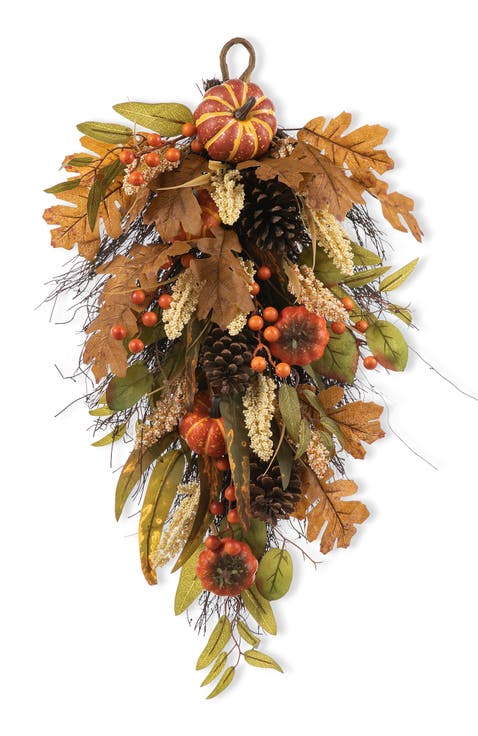 27"H Fall Pumpkin Leaf Teardrop