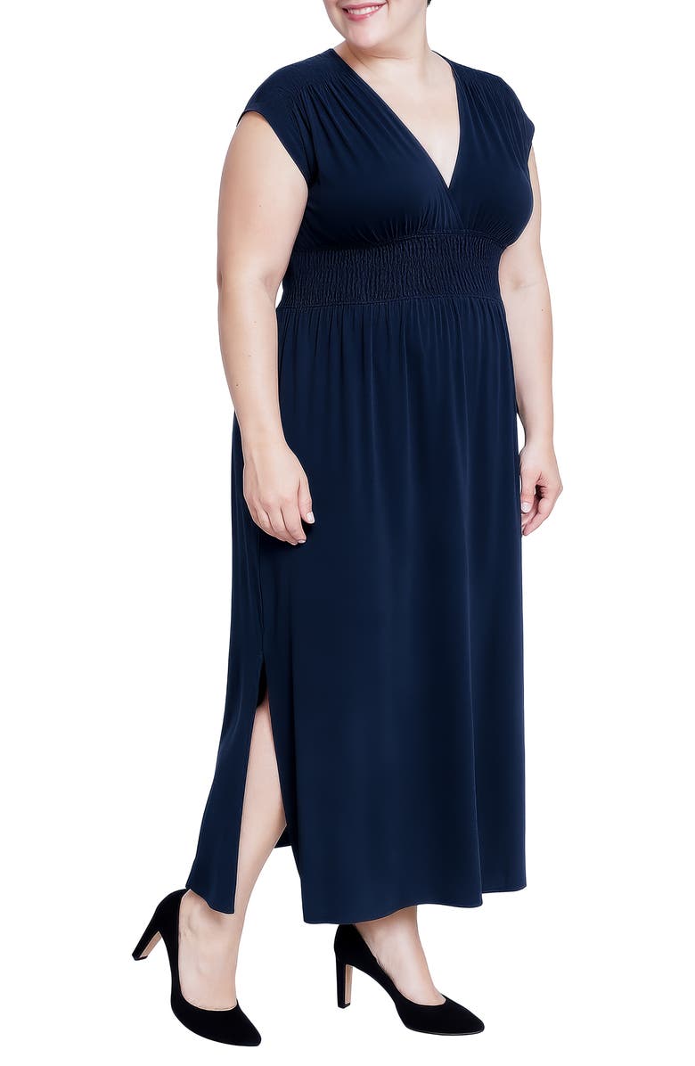 Standards 
Practices V-Neck Smocked Waist Midi Dress, Alternate, color, Navy