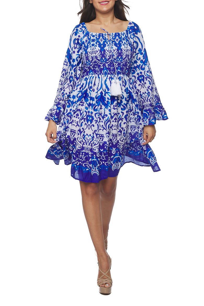 Long Sleeve Tiered Dress, Main, color, BLUE
