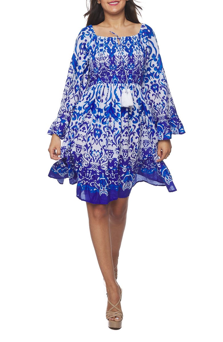 RANEES Long Sleeve Tiered Dress, Main, color, Blue