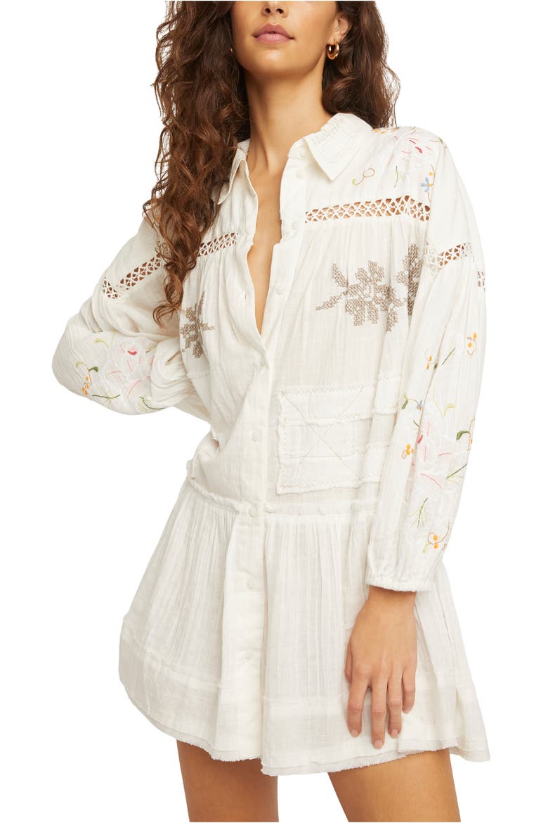 Embroidered Long Sleeve Shirtdress, Main, color, IVORY