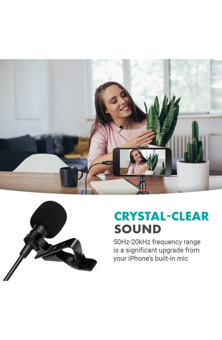 MOVO iLav-L Digital Lavalier Omnidirectional Clip on Microphone, Alternate, color, Black