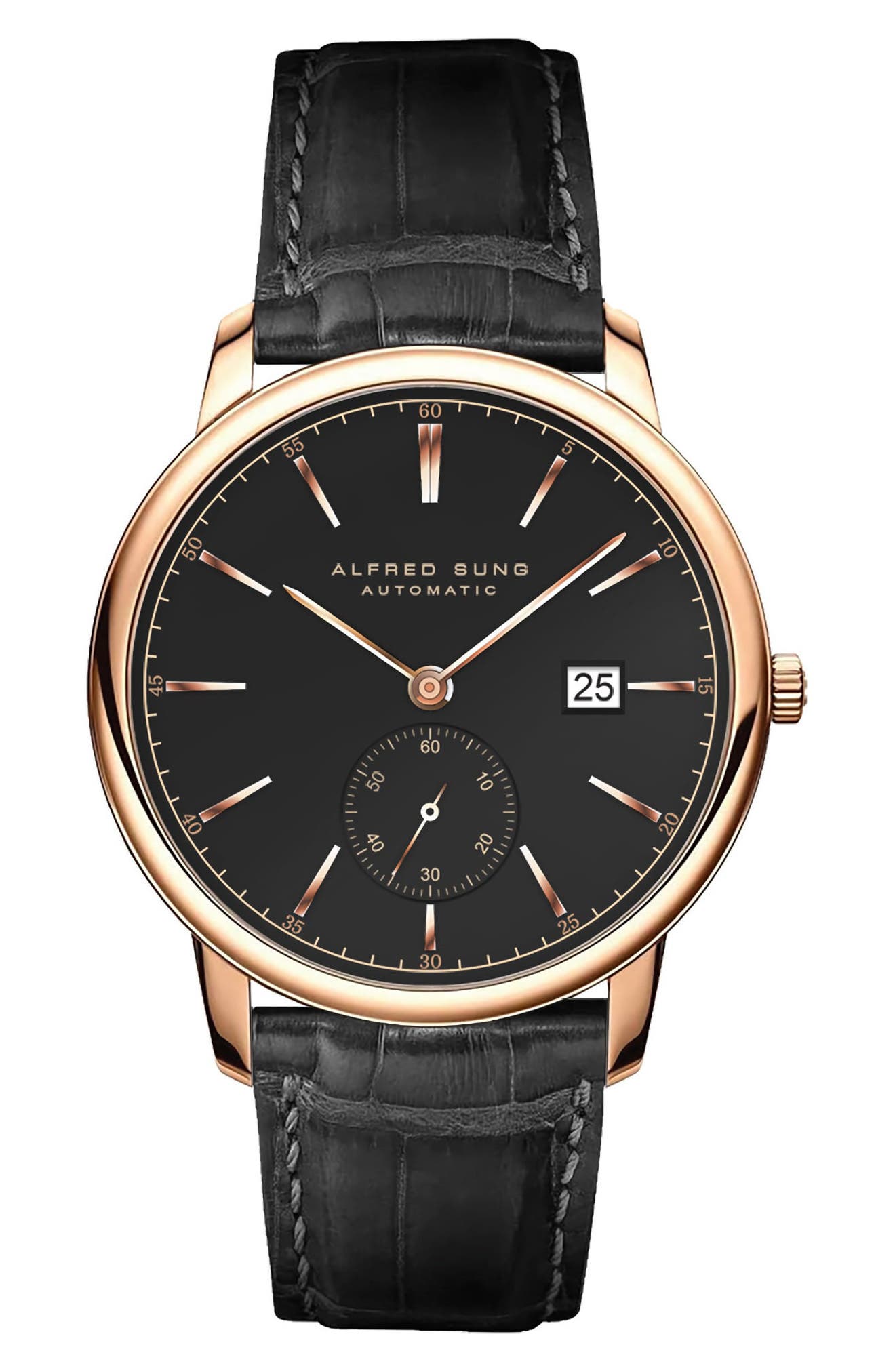 Alfred Sung Automatic IV Leather Strap Watch, 43mm