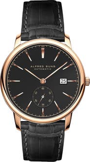 Alfred Sung Automatic IV Leather Strap Watch, 43mm