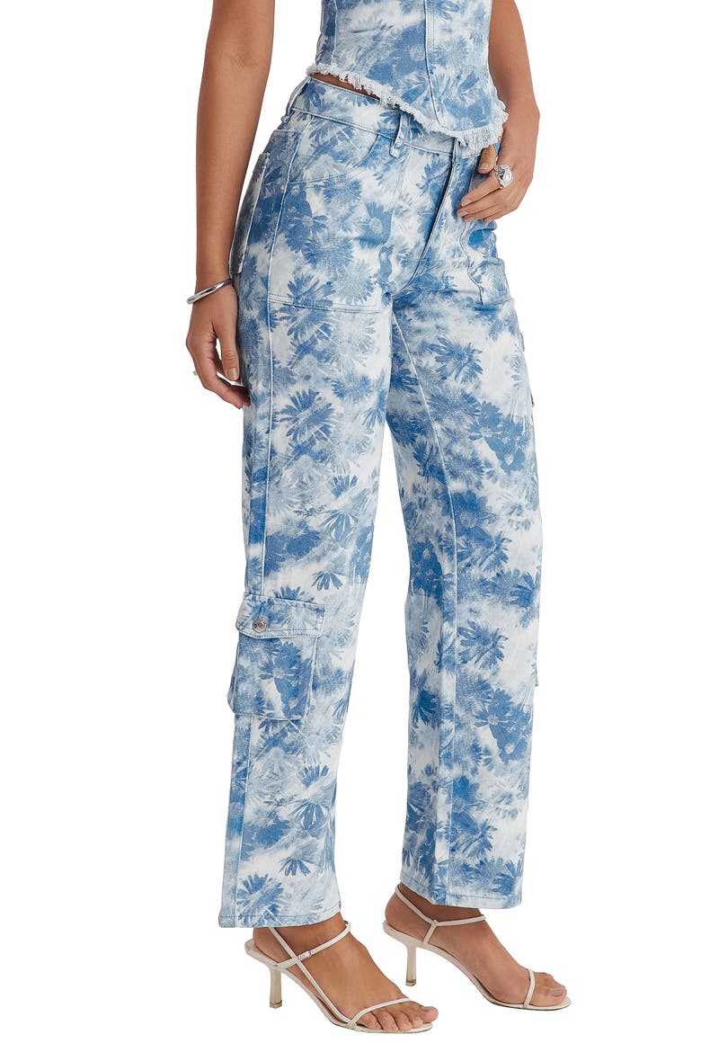 Floral Straight Leg Cargo Jeans, Alternate, color, BLUE FLOWER PRINT