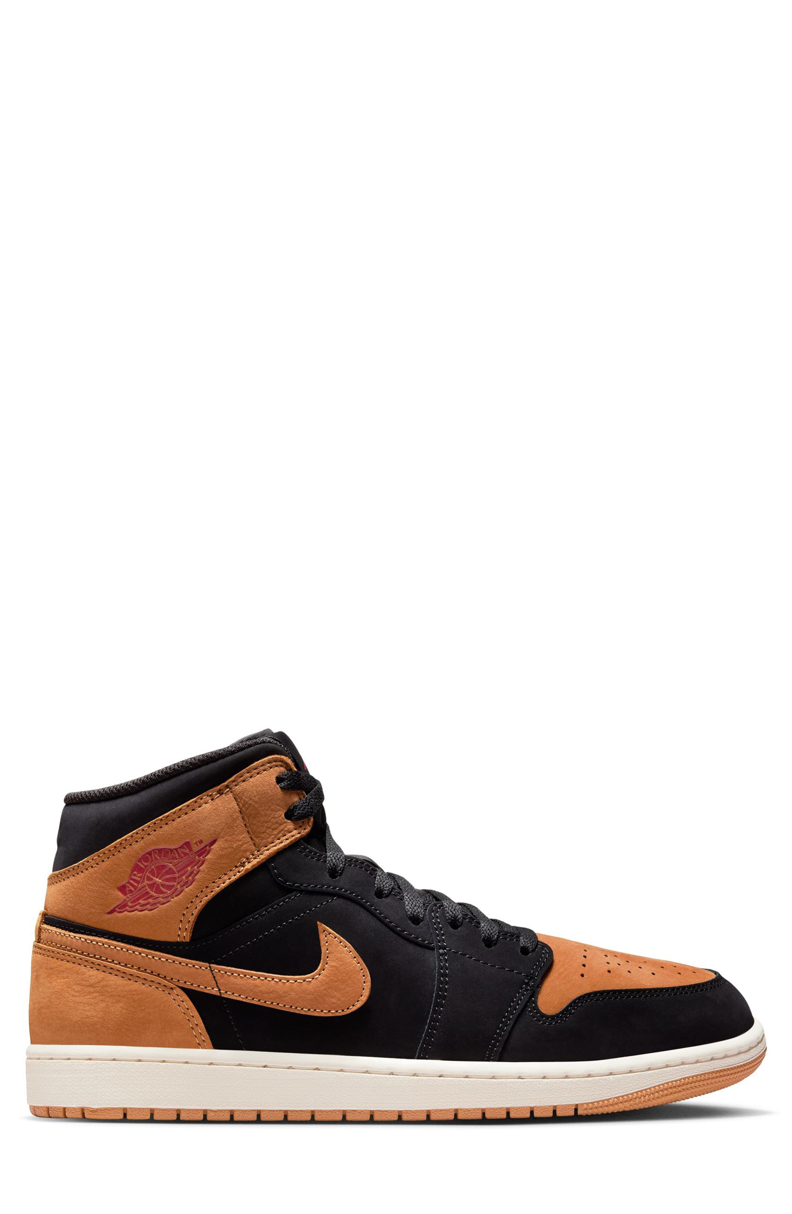 Jordan Air Jordan 1 Mid SE Sneaker, Alternate, color, Black/ Flax/ Varsity Red