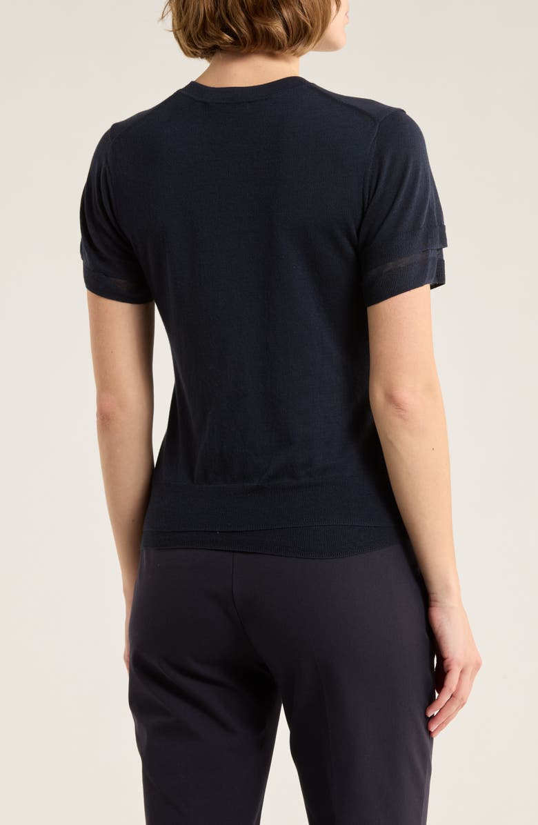 Vince Double Layer Short Sleeve Sweater, Alternate, color, Navy