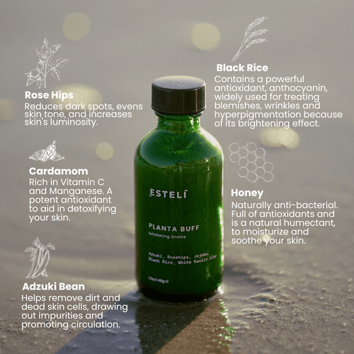 Esteli Planta Buff Exfoliating Grains Face In Dark Green