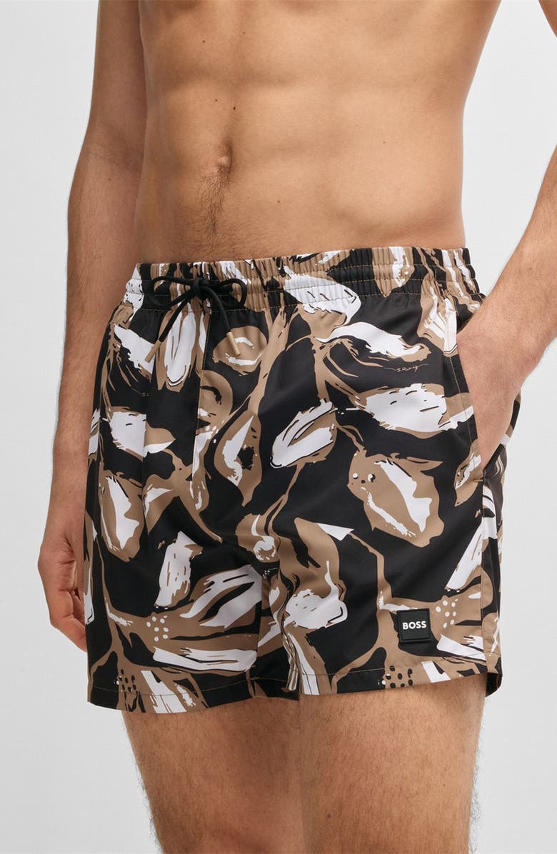 BOSS Piranha Swim Trunks, Alternate, color, Black