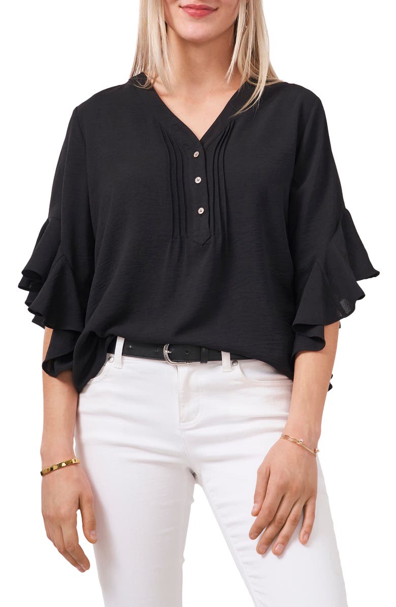 Vince Camuto Flutter Sleeve Henley Blouse, Main, color, 