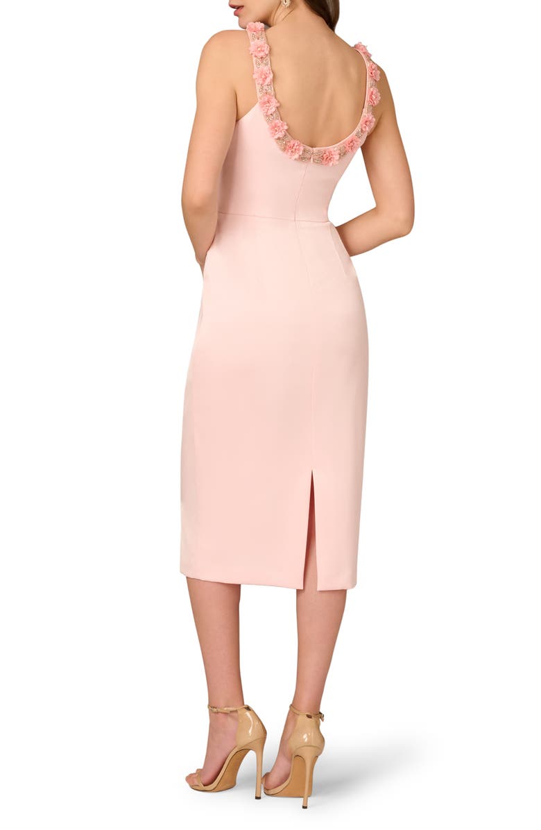 Aidan Mattox Floral & Bead Detail Satin Cocktail Midi Dress, Alternate, color, 