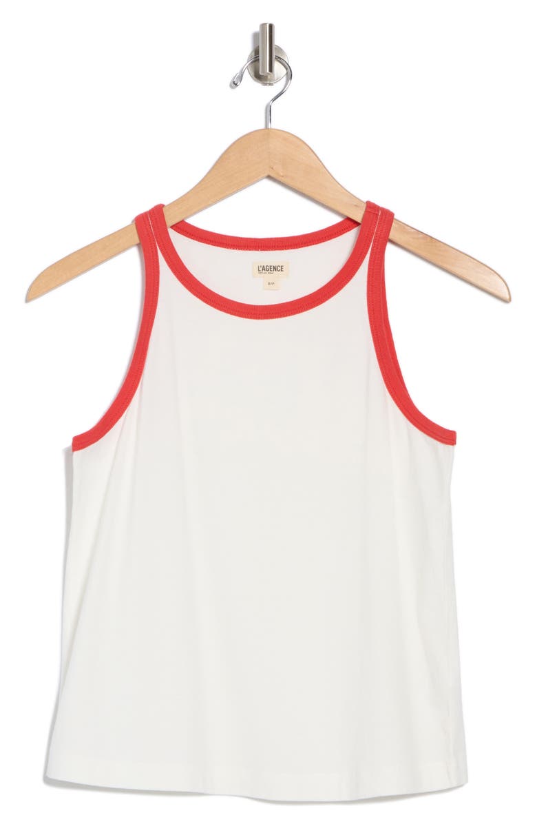 L'AGENCE Rayne Contrast Trim Tank, Alternate, color, White/ Red