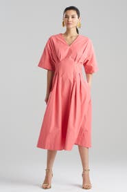 Natori TECH COTTON TAFFETA V-Neck Pleat Release Dress