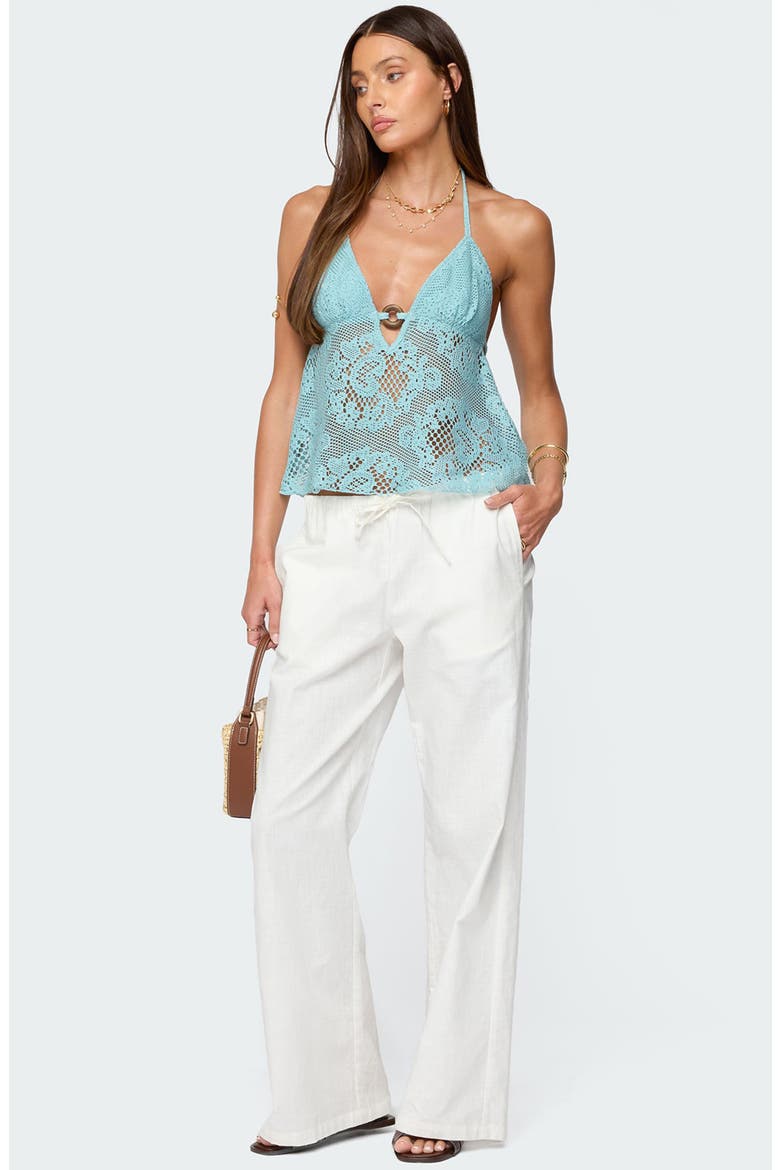 Open Knit Babydoll Halter Top, Alternate, color, TURQUOISE