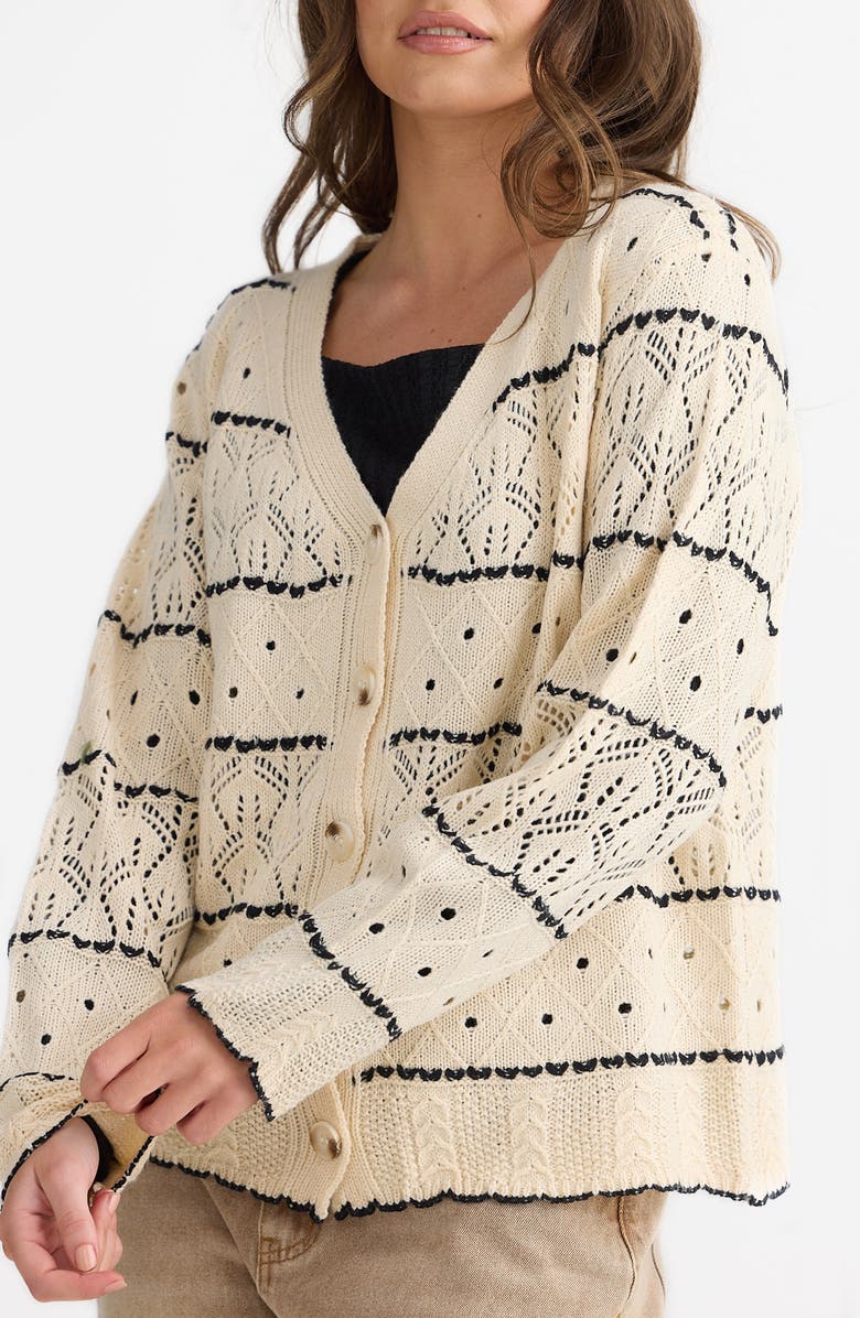 Talisman the Label Zali Open Stitch Cardigan, Alternate, color, Natural W Black