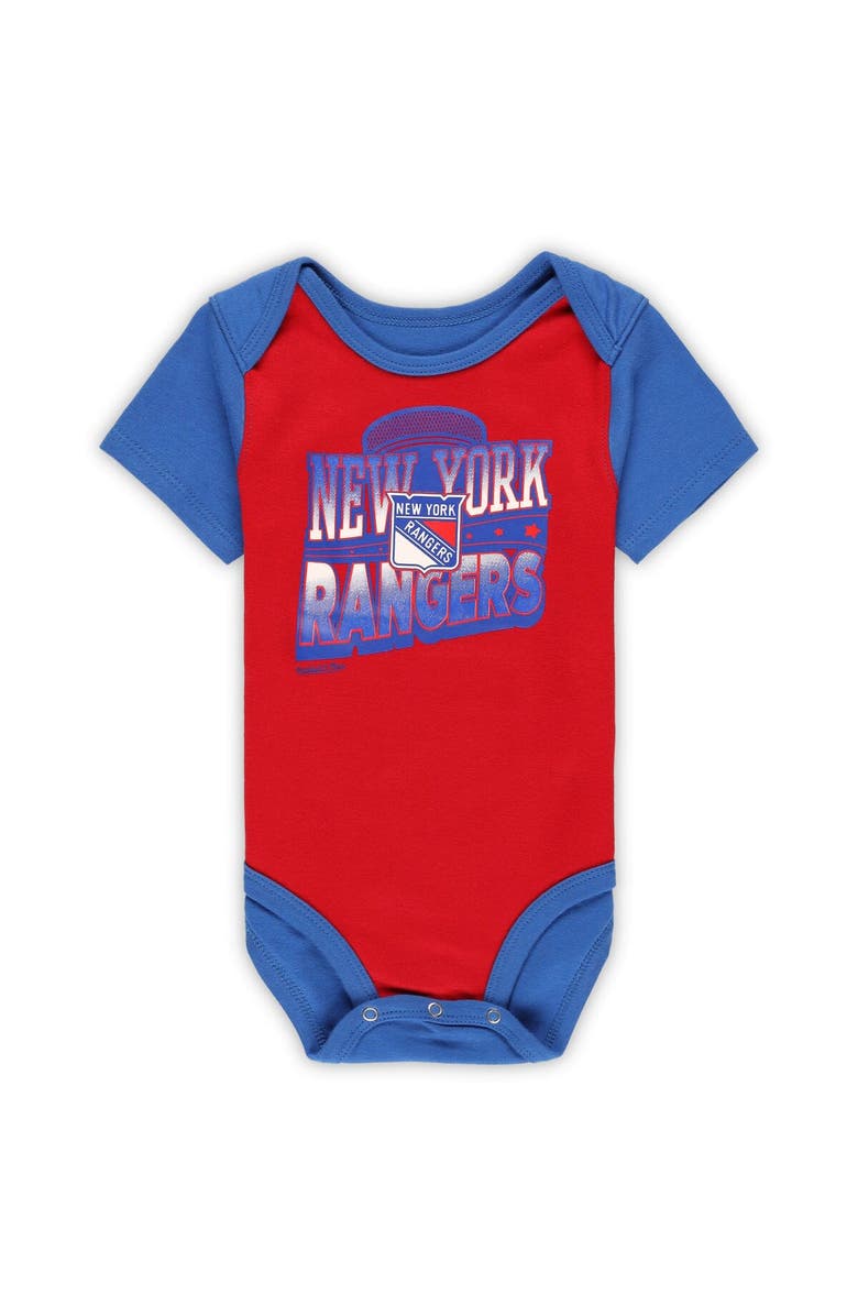 Mitchell & Ness Infant Mitchell & Ness Red/Blue New York Rangers Big Score 3-Pack Bodysuit, Bib and Bootie Set, Alternate, color, Red