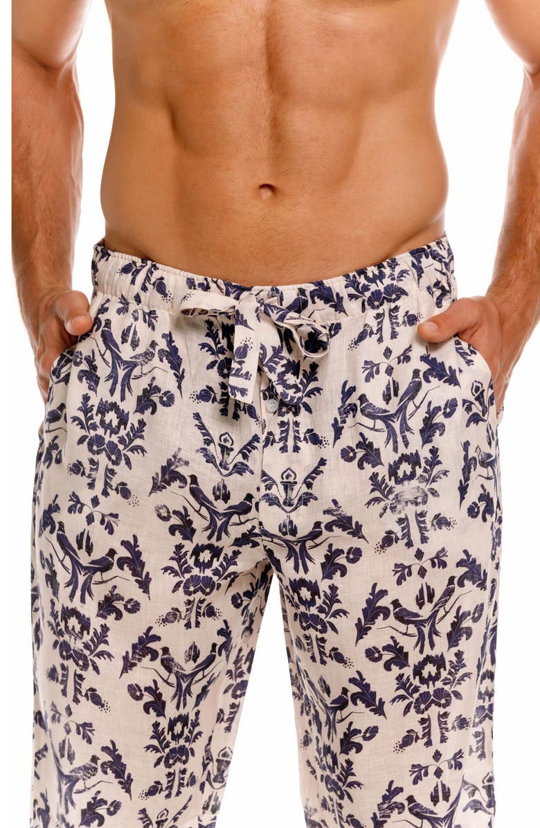 The Lazy Poet Drew Tapestry Blue Linen Pajama Pants, Alternate, color, White