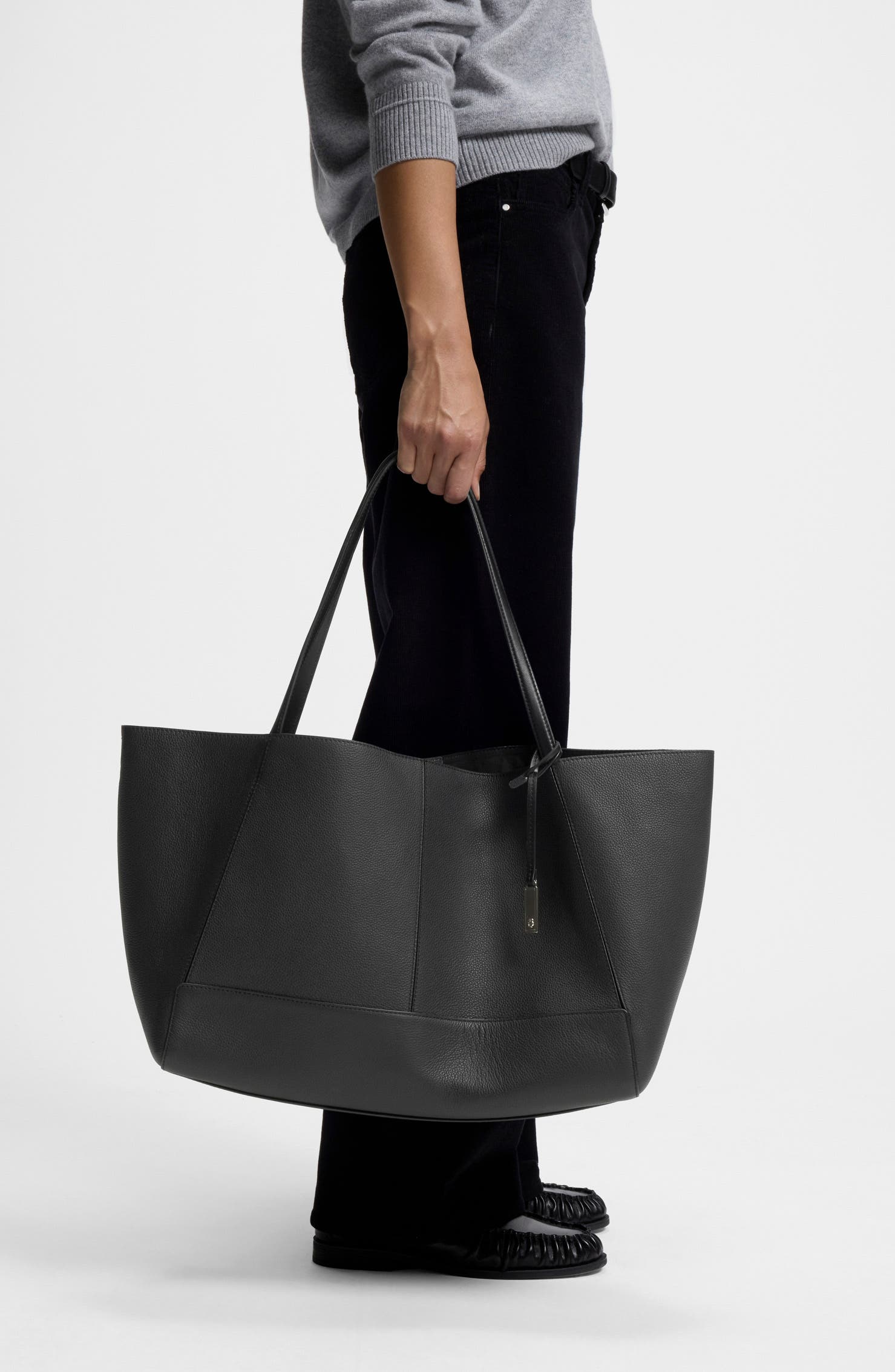 Ameline Leather Tote, Main, color, BLACK