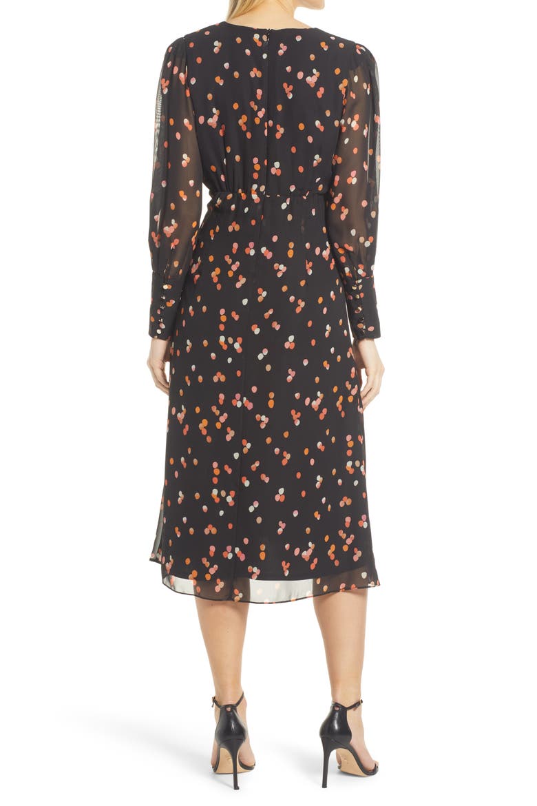 Dot Long Sleeve Chiffon Midi Dress, Alternate, color, BLACK MULTI