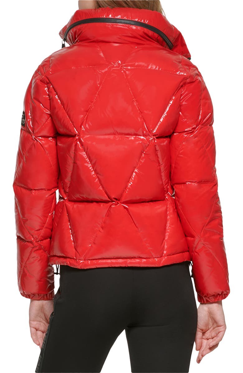 KARL LAGERFELD PARIS Water Resistant Down & Feather Fill Short Hooded Puffer Coat, Alternate, color, Scarlet