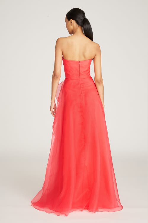 Theia Teresa Strapless Draped Gown In Red