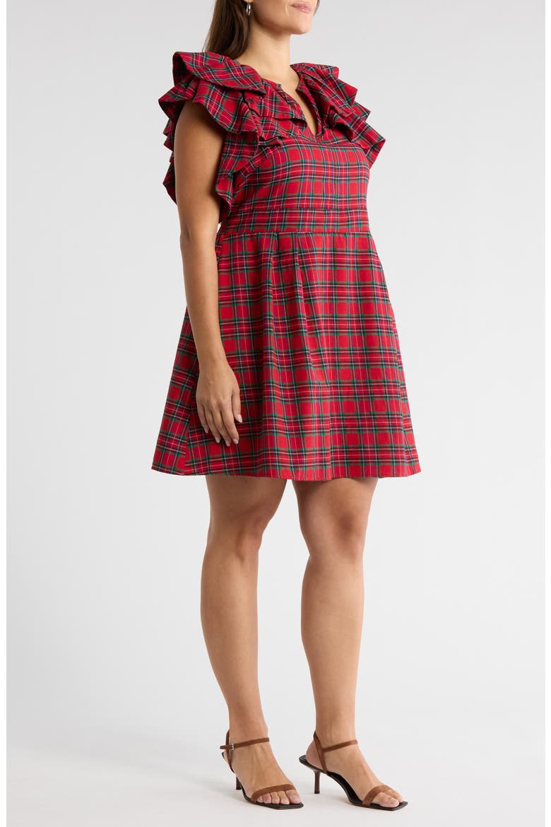 Arvada Plaid Ruffle Minidress, Alternate, color, RED-MULTI
