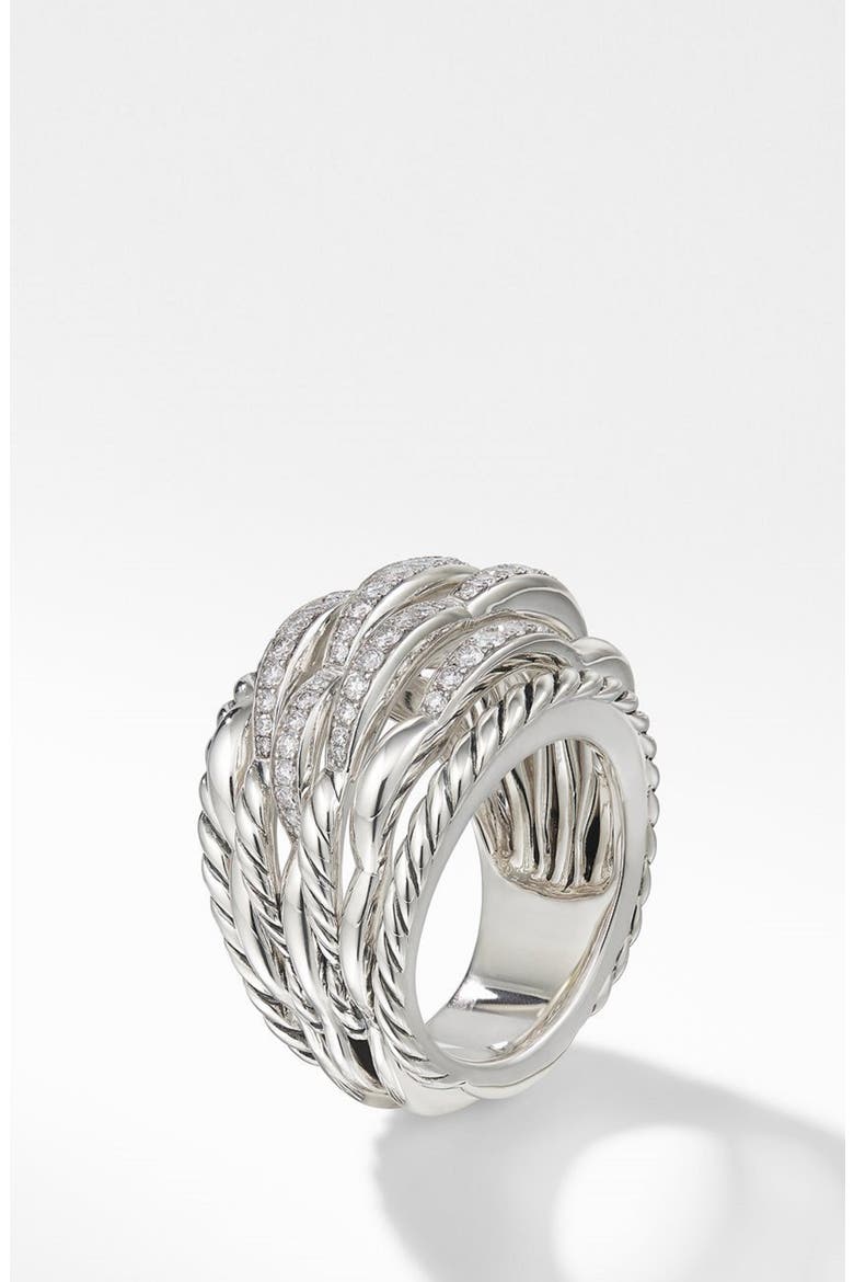Tides 20mm Dome Ring with Diamonds, Alternate, color, STERLING SILVER/ DIAMOND