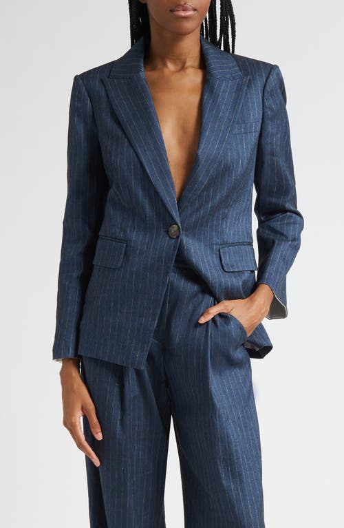 Veronica Beard Obie Pinstripe Linen Blend Dickey Jacket In Blue
