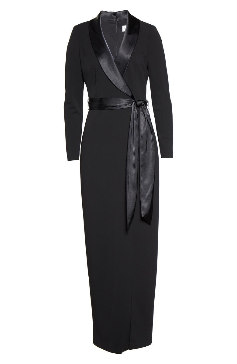 Eliza J Tuxedo Faux Wrap Long Sleeve Gown, Alternate, color, 