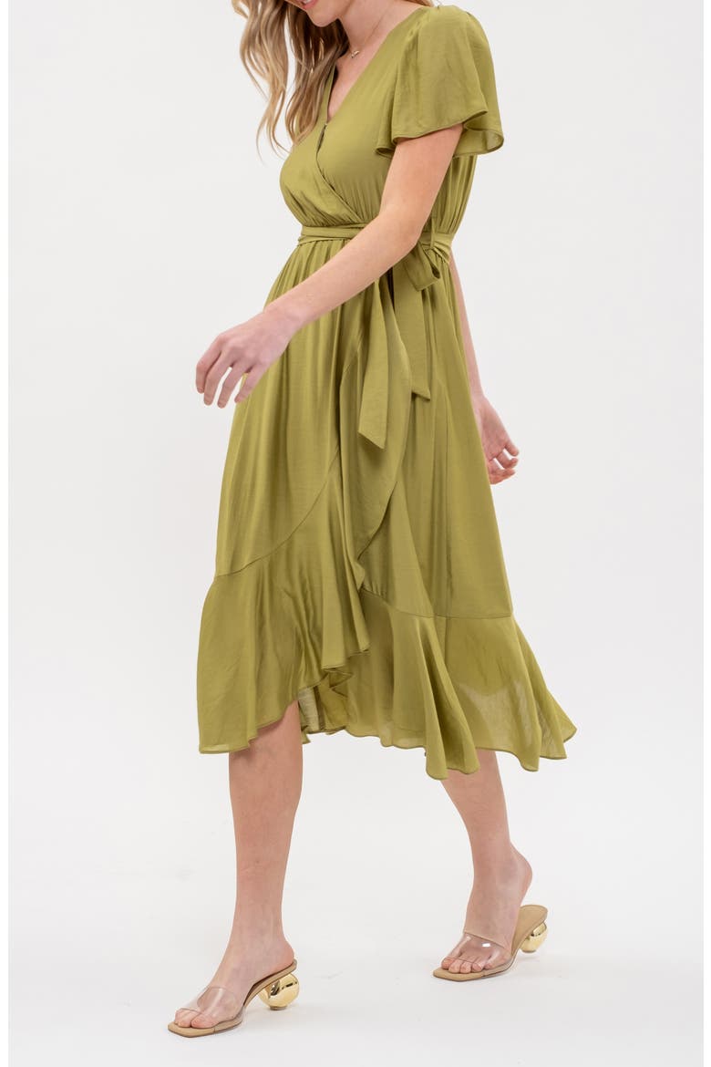 Faux Wrap Midi Dress, Alternate, color, OLIVE