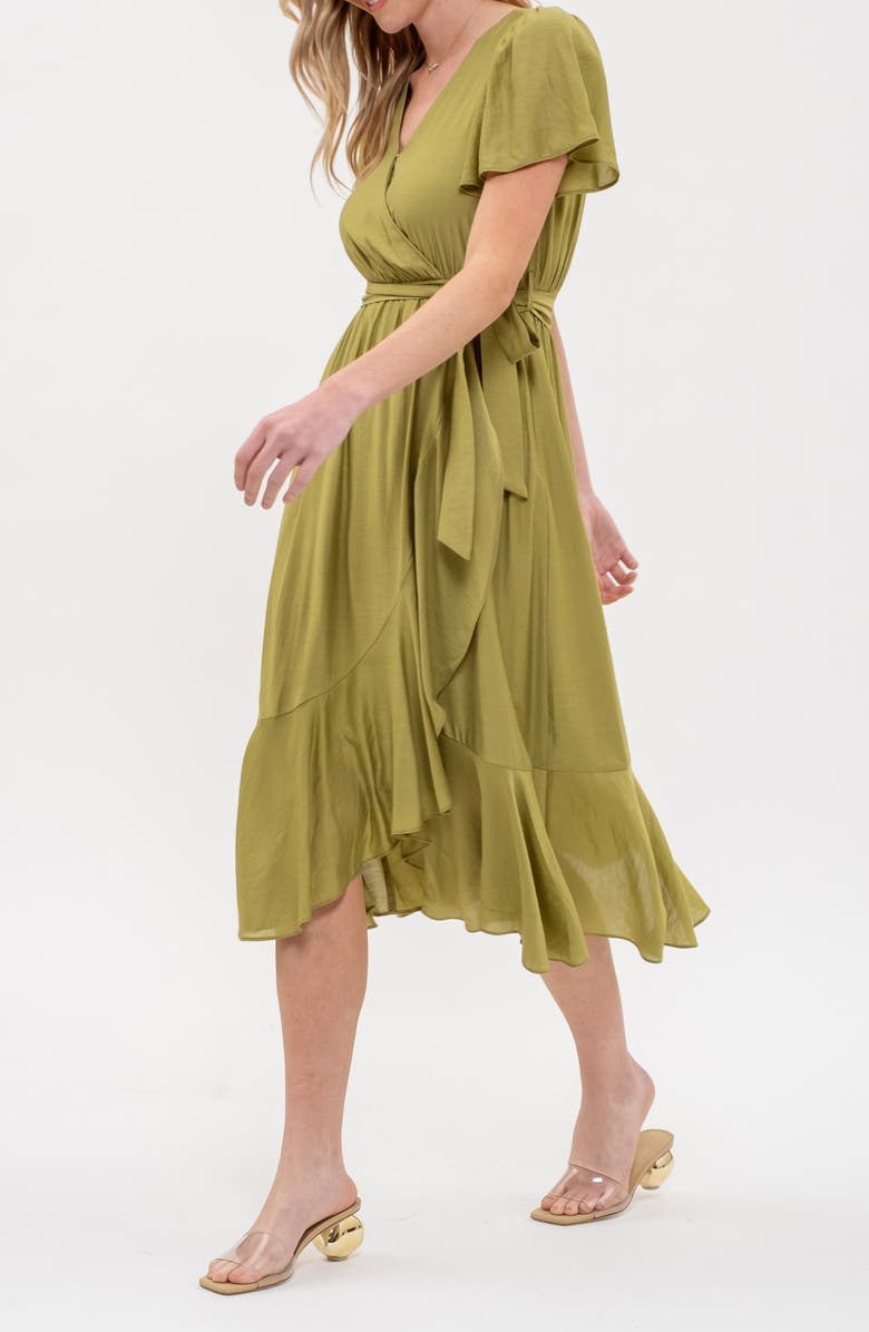 AUGUST SKY Faux Wrap Midi Dress, Alternate, color, Olive