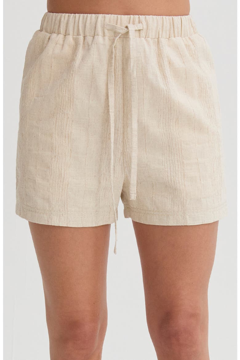 Stripe Textured Linen Shorts, Main, color, Oatmeal