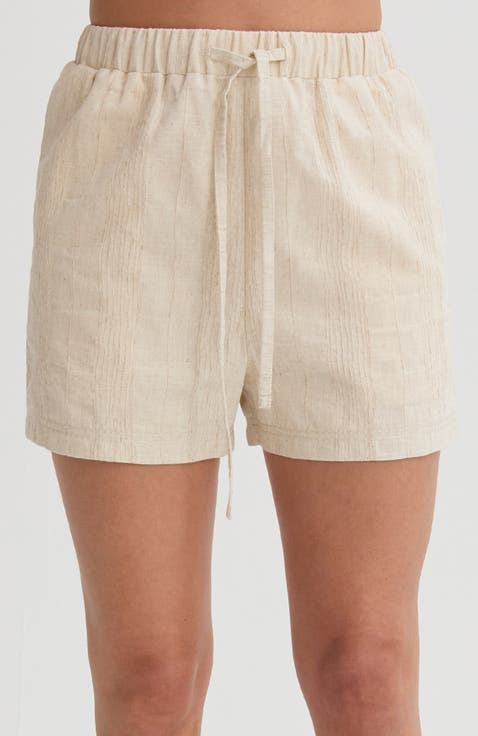 Stripe Textured Linen Shorts