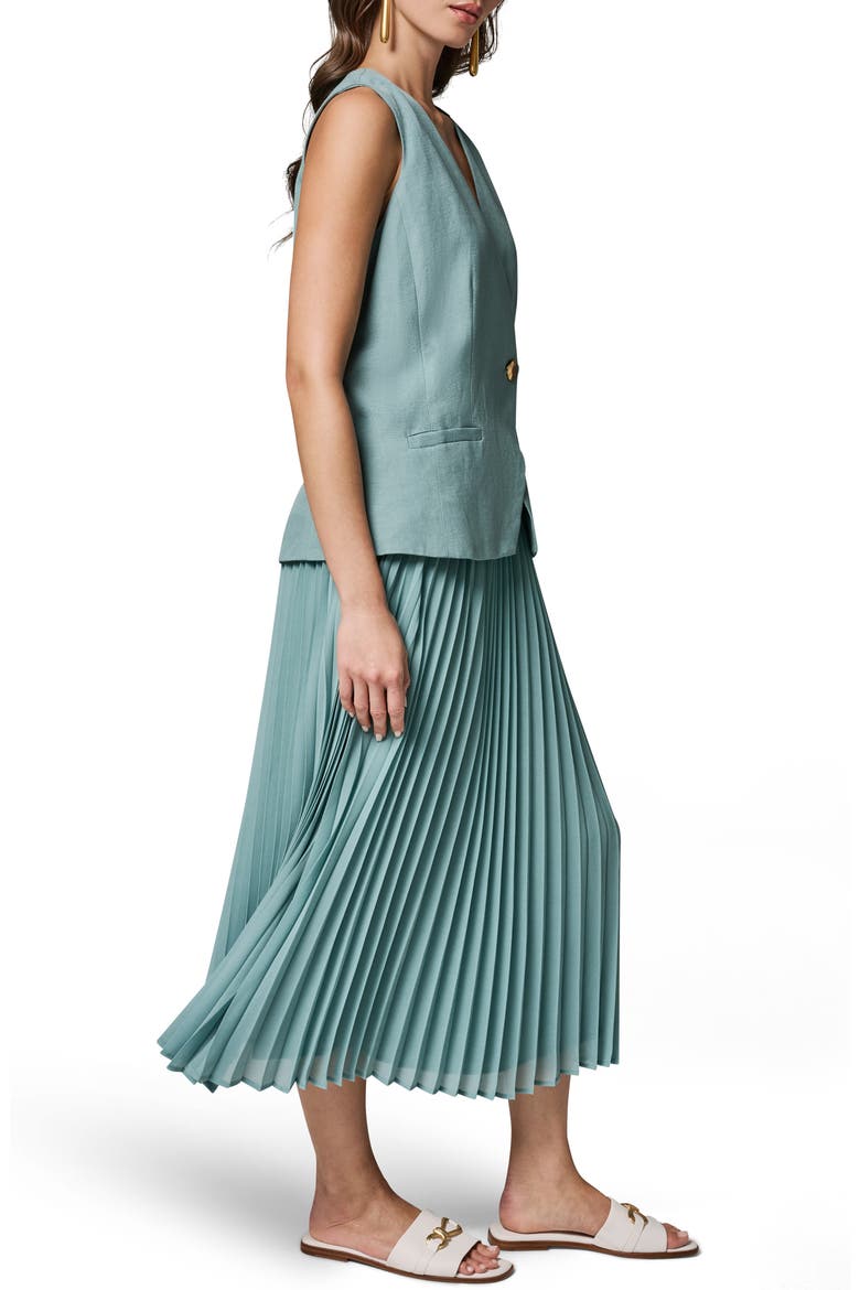 Mixed Media Linen Blend Pleated Midi Dress, Alternate, color, WATERLILY