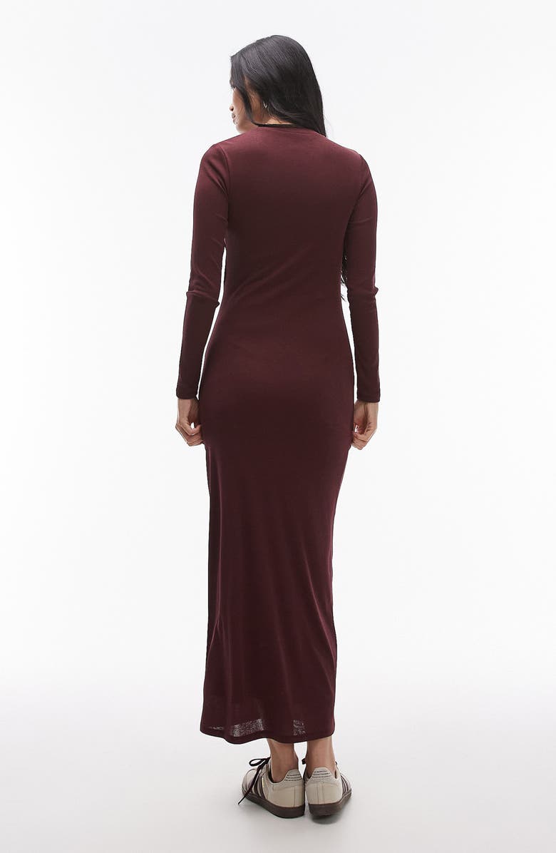 Topshop Ruched Long Sleeve Dress, Alternate, color, Burgundy