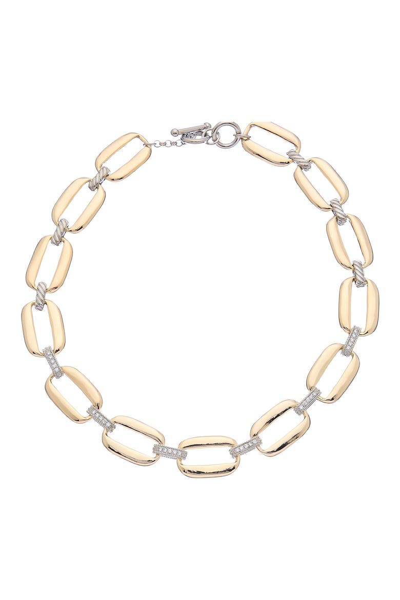 Cubic Zirconia Link Necklace, Main, color, TWO TONE