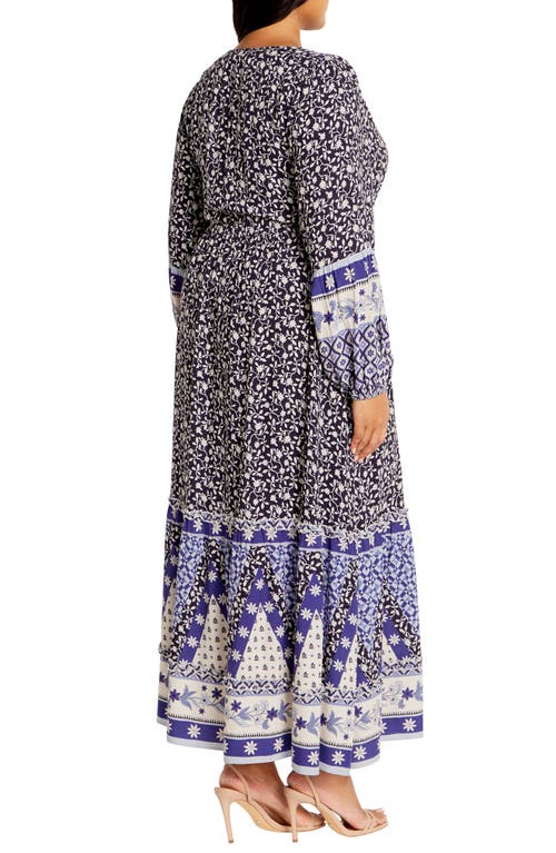 Shop City Chic Faith Border Print Long Sleeve Maxi Dress In Eternal Border