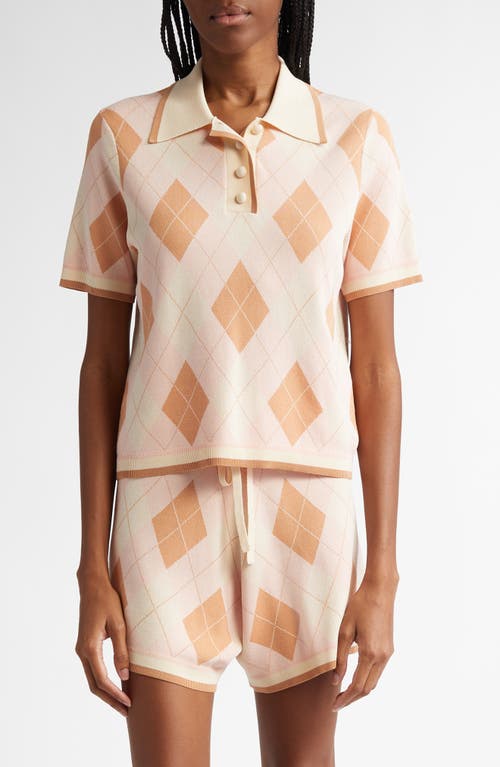 Zimmermann Acacia Argyle Piqué Knit Polo In Pink Argyle