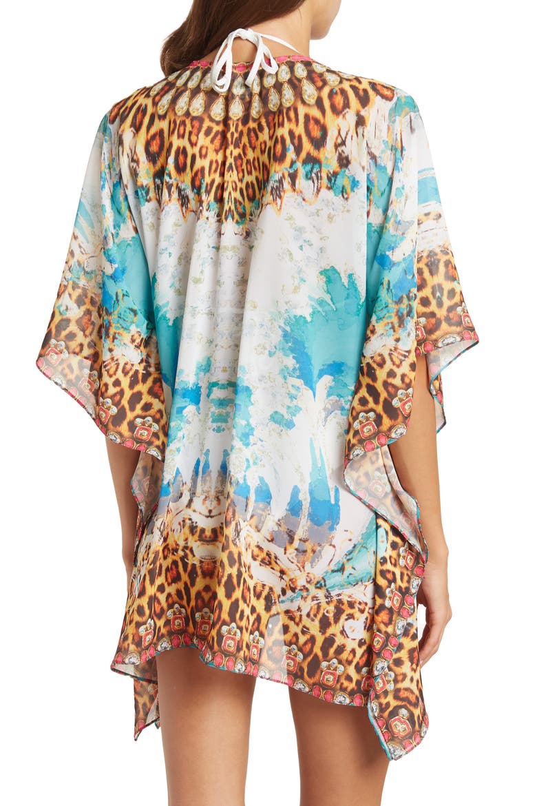 Lace-Up Printed Ruana, Alternate, color, TURQUOISE
