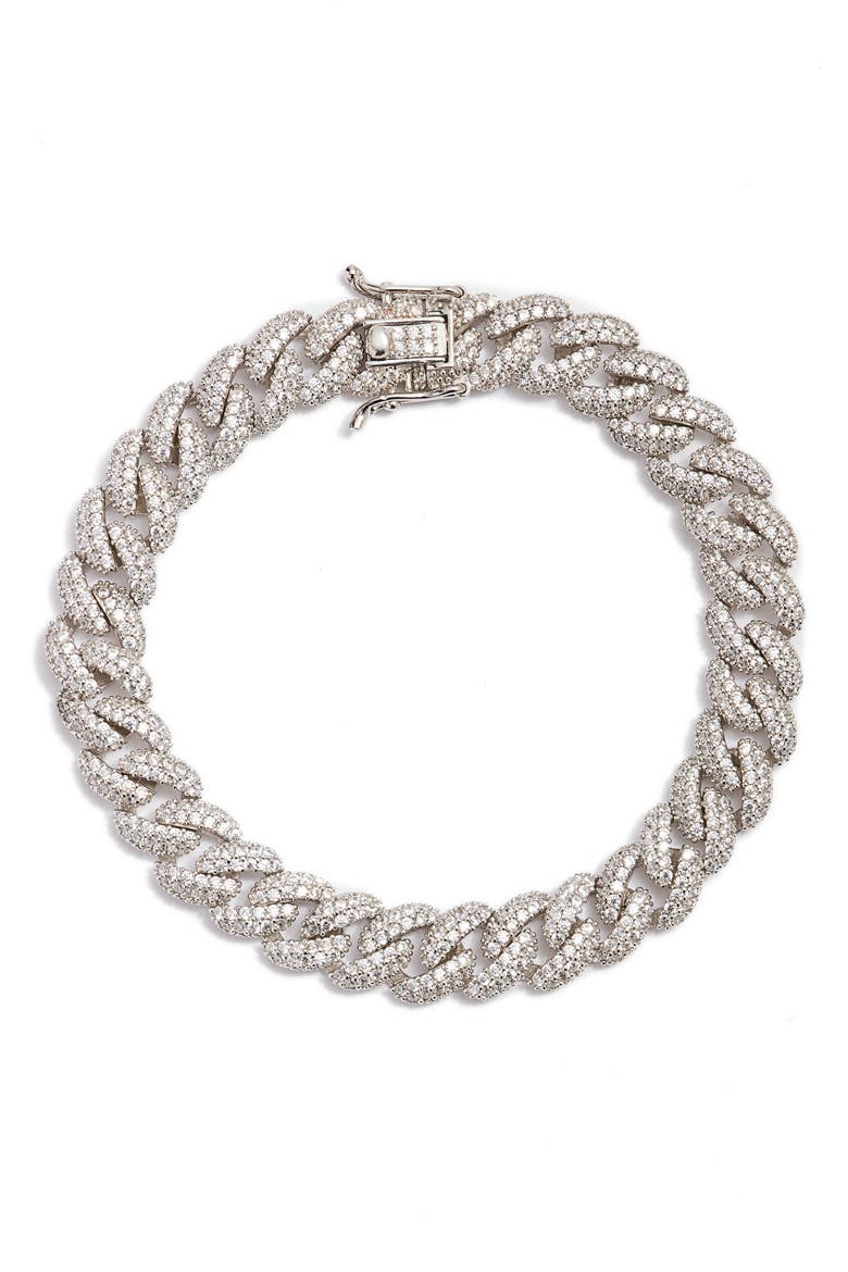 Cuban Chain Pavé Bracelet, Main, color, SILVER