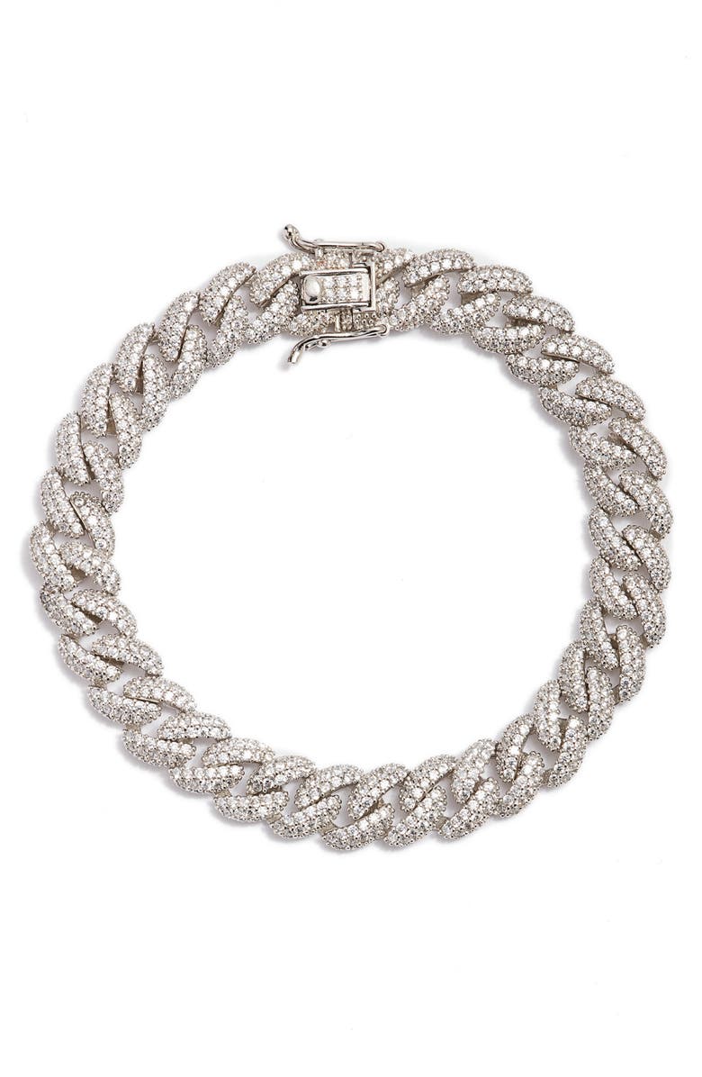 SHYMI Cuban Chain Pavé Bracelet, Main, color, Silver