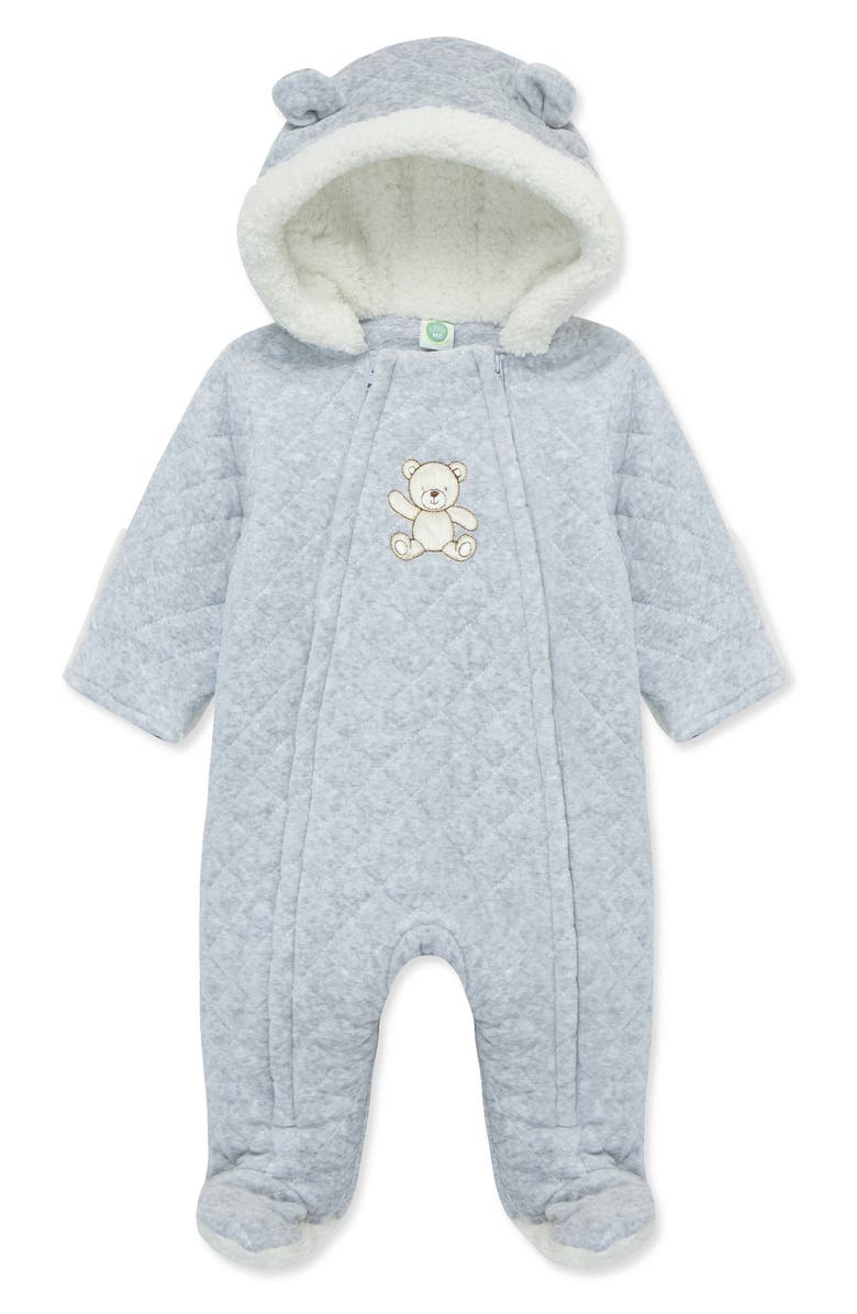 Little Me Quilted Gray Bear Hooded Pram, Alternate, color, Grey