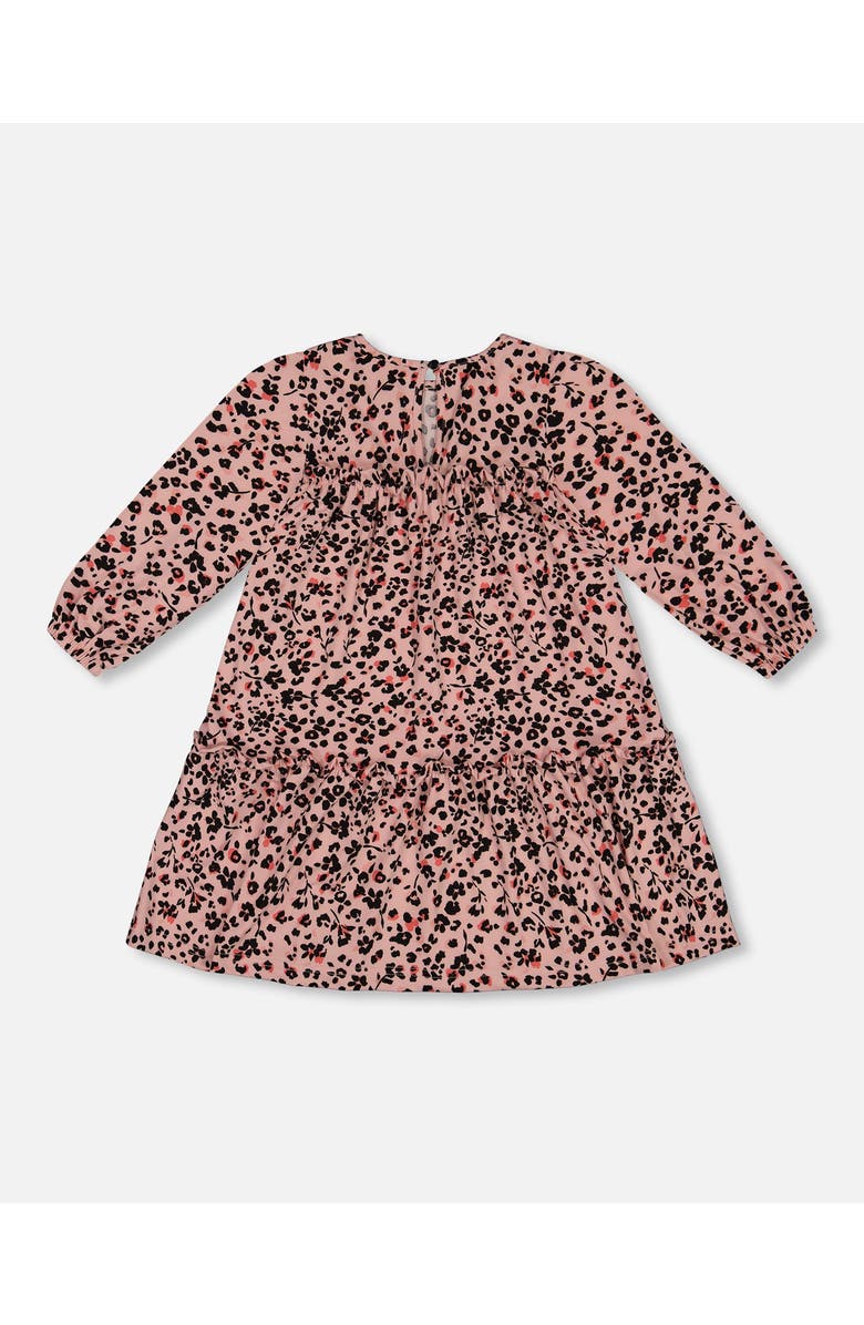 Deux par Deux Girl's Long Sleeve Dress With Frills Pink Printed Leopard Flowers, Alternate, color, 