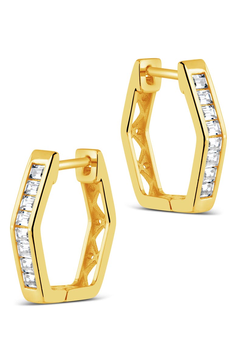 Sterling Forever CZ Pavé Geometric Hoop Earrings, Alternate, color, Gold