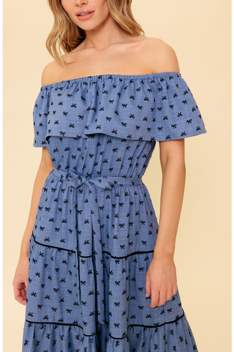 Off the Shoulder Tiered Chambray Maxi Dress, Alternate, color, CHAMBRAY